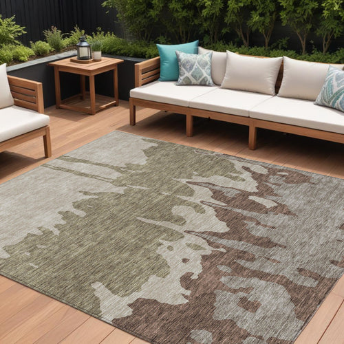 10 X 14 Beige And Taupe Abstract Washable Indoor Outdoor Area Rug