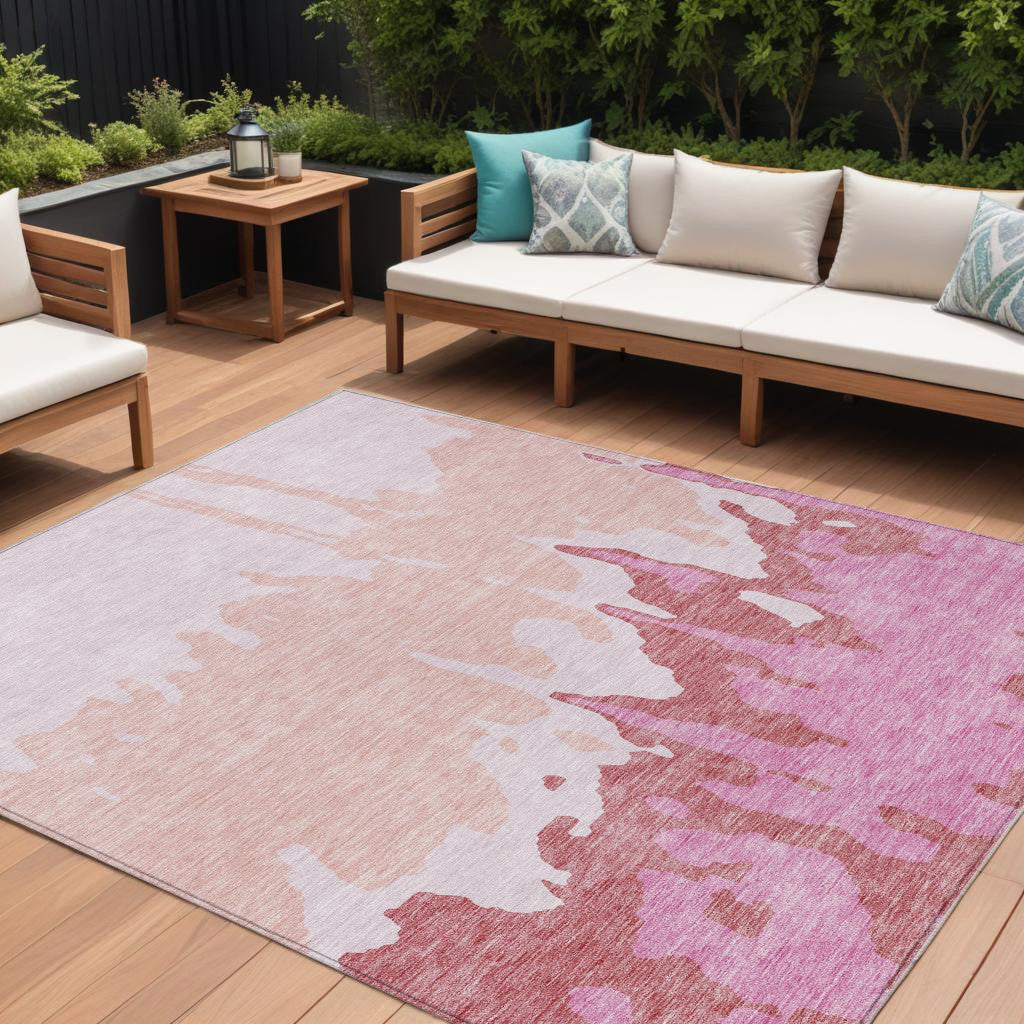 9 X 12 Blush And Pink Abstract Washable Indoor Outdoor Area Rug