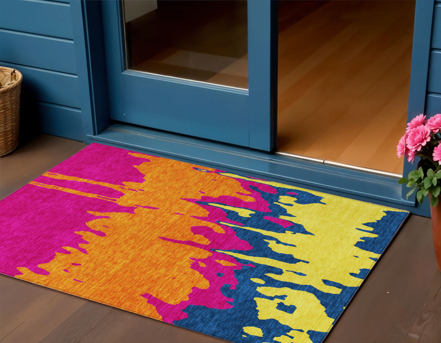 3 X 5 Pink Orange And Blue Abstract Washable Indoor Outdoor Area Rug