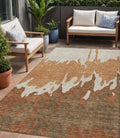 5 X 8 Orange And Brown Abstract Washable Indoor Outdoor Area Rug