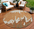 8 Orange And Brown Round Abstract Washable Indoor Outdoor Area Rug