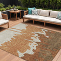 10 X 14 Orange And Brown Abstract Washable Indoor Outdoor Area Rug