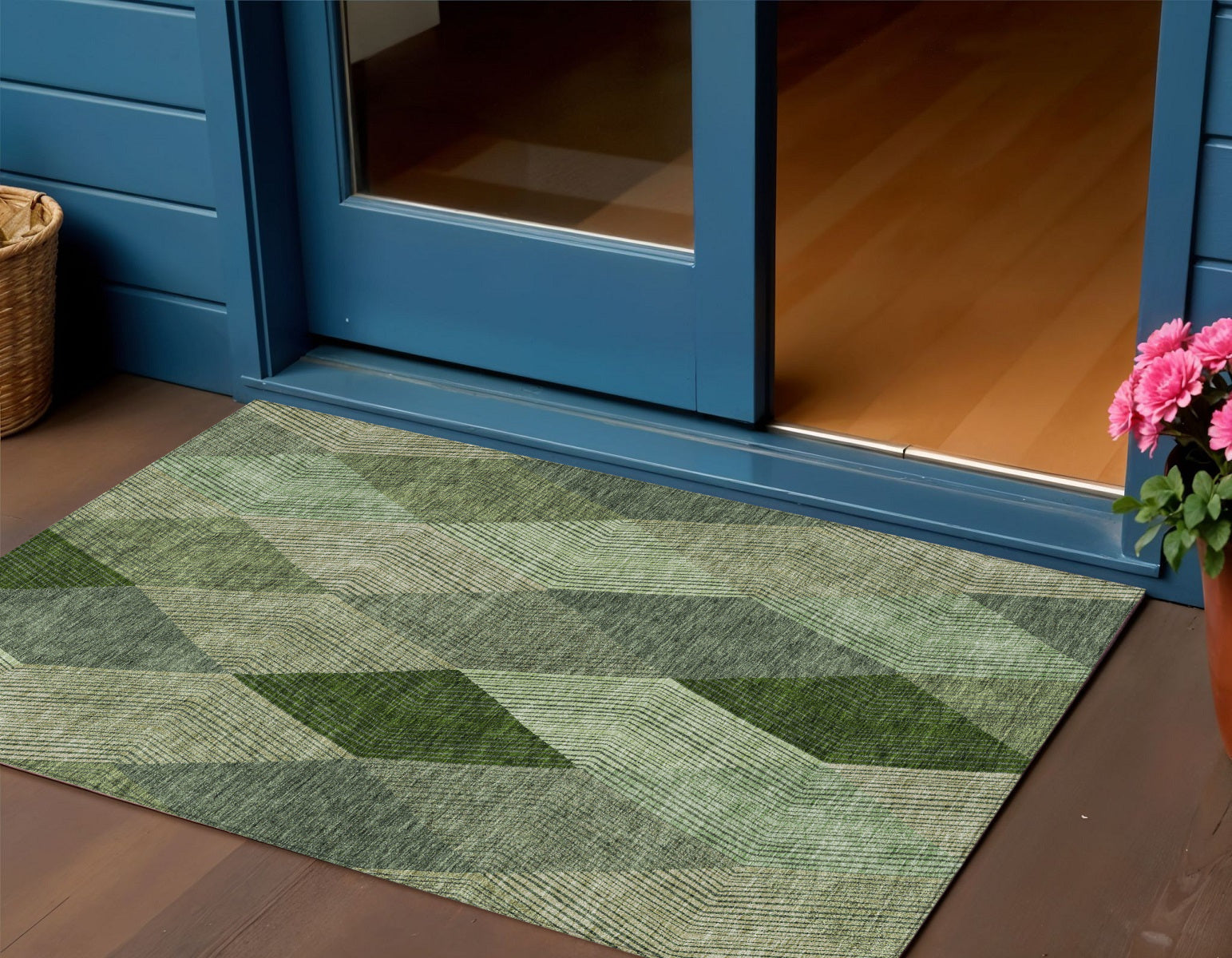 3 X 5 Green Mint Green And Sage Argyle Washable Indoor Outdoor Area Rug