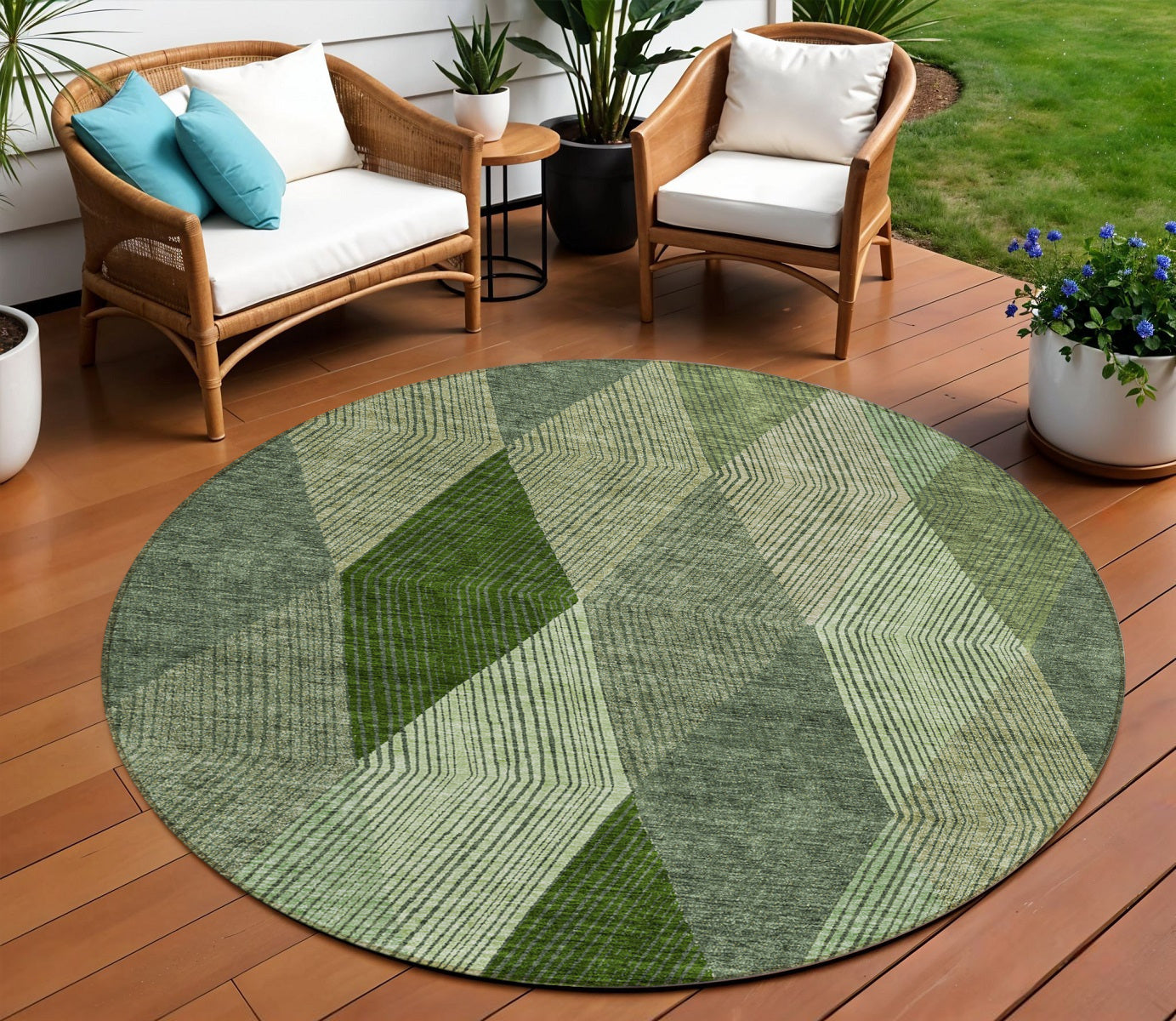 8 Green Mint Green And Sage Round Argyle Washable Indoor Outdoor Area Rug