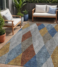 5 X 8 Gray Gold And Blue Argyle Washable Indoor Outdoor Area Rug