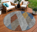 8 Gray Gold And Blue Round Argyle Washable Indoor Outdoor Area Rug