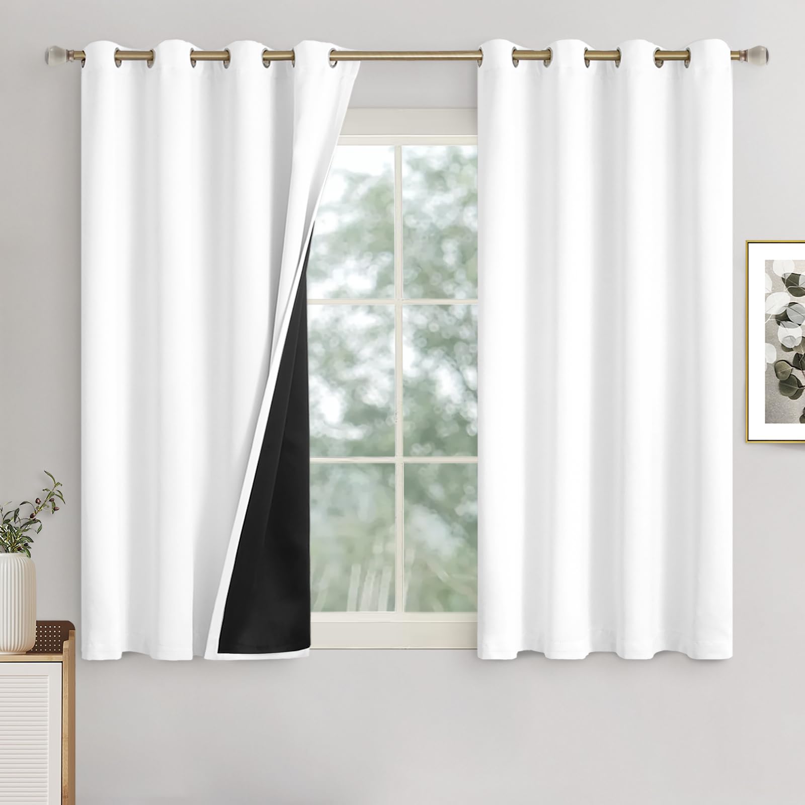 Quemas White Blackout Curtains 54 Inches Length 2 Panels Set For Bedroom, Thermal Insulated 100% Light Blocking Soundproof Gromm