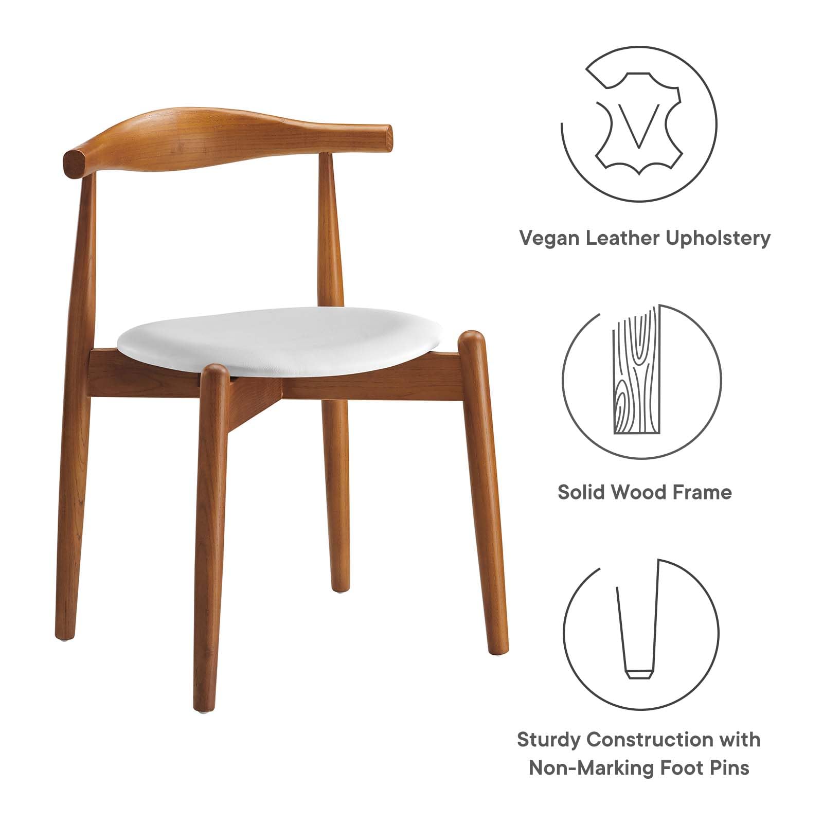 Modway EEI-1080-DWL-WHI Stalwart Mid-Century Modern Wood Frame and Faux Leather Seat, Dining Side Chair, Dark Walnut White