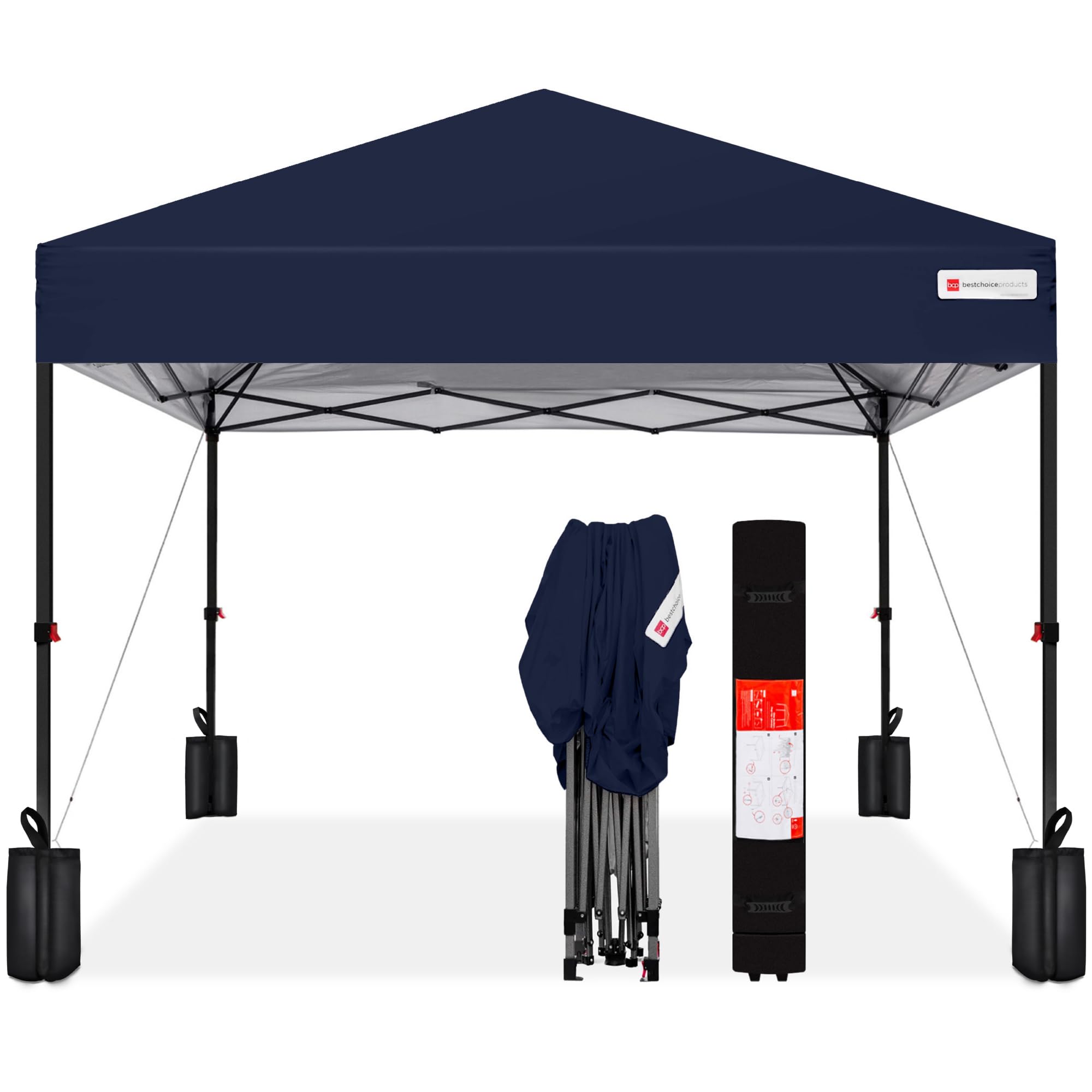 Best Choice Products 8x8ft Pop Up Canopy Tent, Outdoor Shade, 1 Person 1 Minute Set Up, Carry Case, 4 Weight Bags - Navy Blue