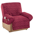 Collections Etc Diamond-Shape Quilted Stretch Recliner Cover with Storage Pockets and Elastic Straps - Furniture Protector, Burg