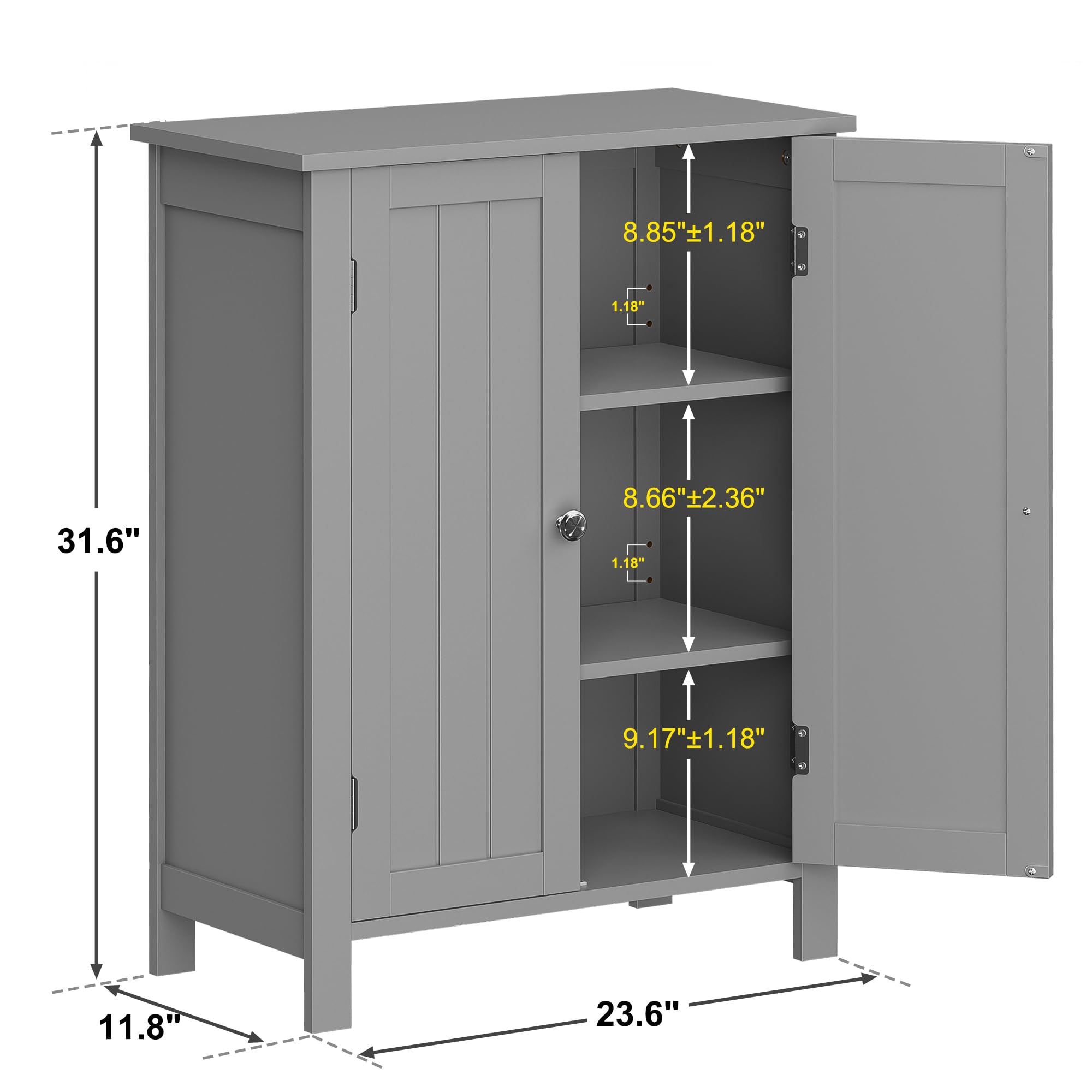 Super Deal Modern Bathroom Floor Storage Cabinet With Adjustable Shelf And Double Door Rust Proof, Living Room Modern Home Furniture Storage Organizer Cabinet, Grey