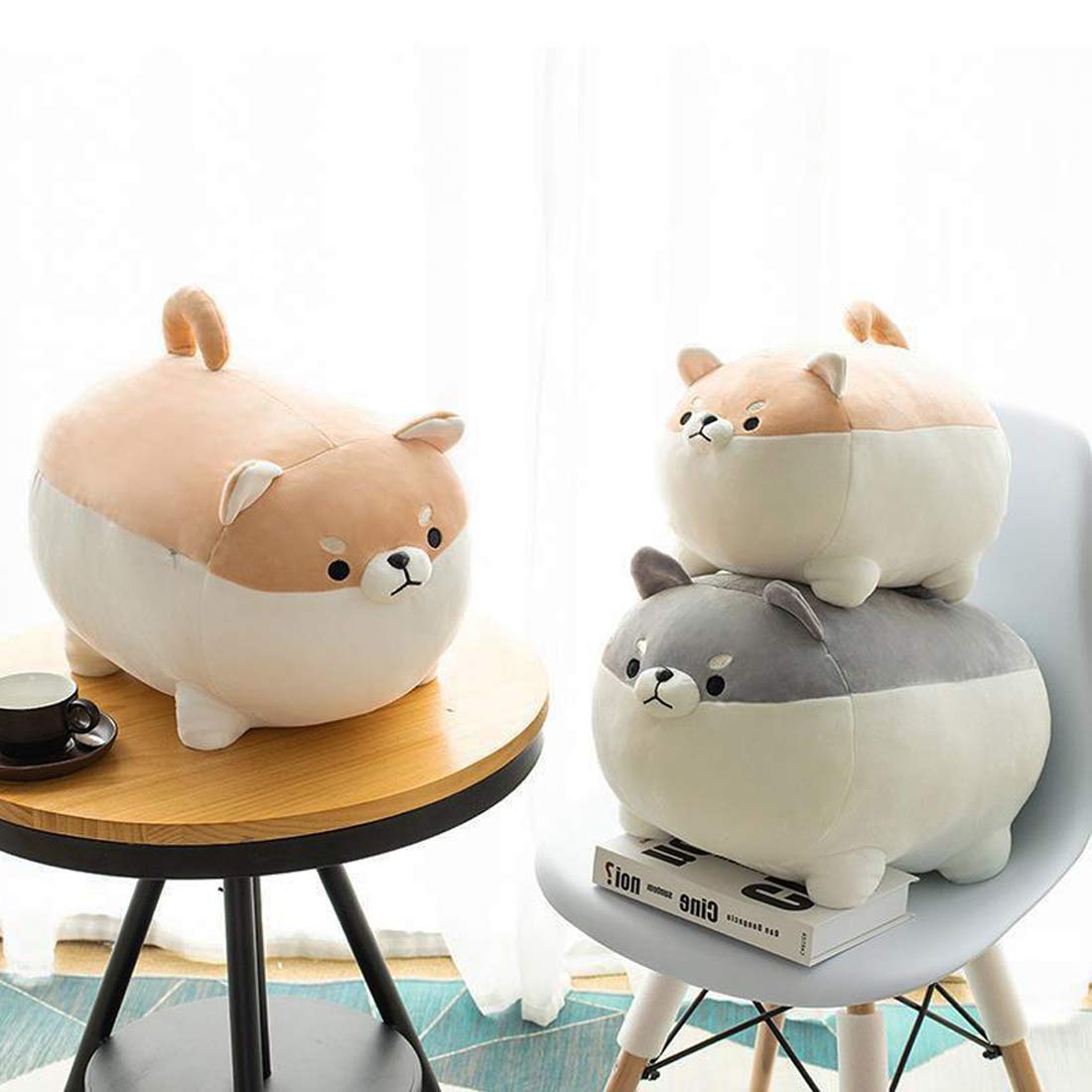 Ehotong Shiba Inu Dog Plush Pillow, Corgi Stuffed Animal Plush Toy Hug Pillow Gifts For Girl Boy (Gray, 11.8In)