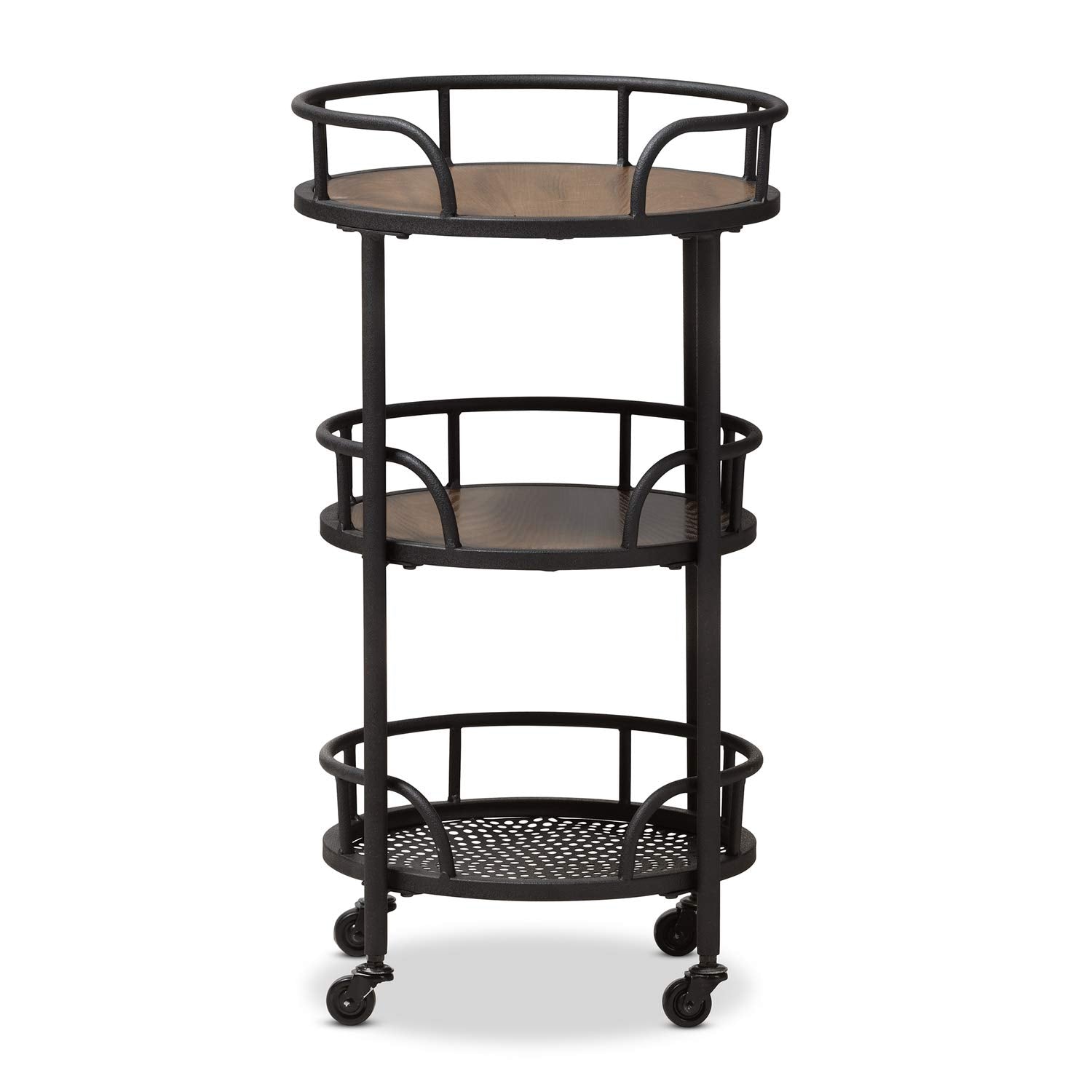 Baxton Studio Bristol Rustic Industrial Style Metal and Wood Mobile Serving Cart/Rustic Industrial/Black/Walnut Brown/Wood/Metal