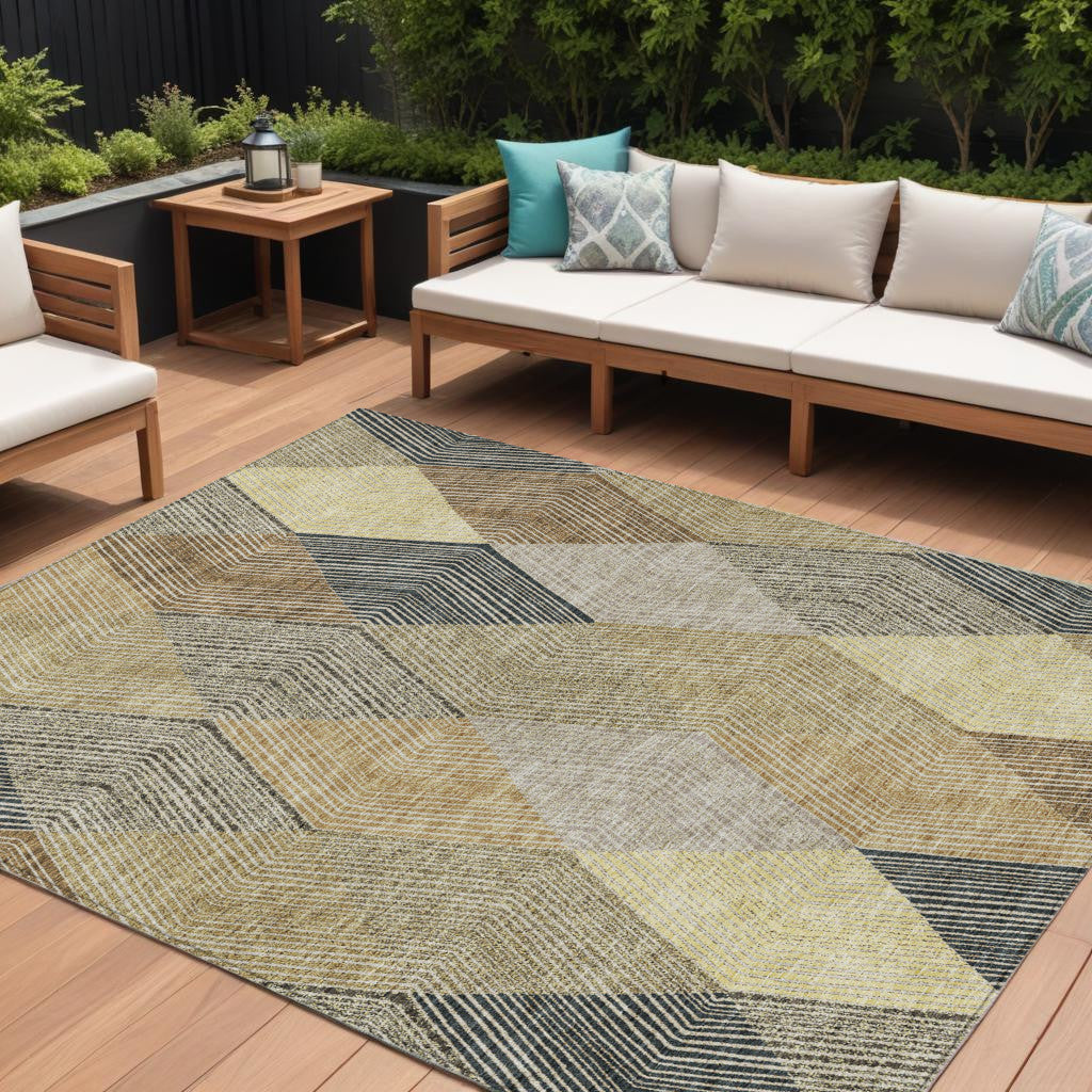 9 X 12 Brown Gold And Taupe Argyle Washable Indoor Outdoor Area Rug