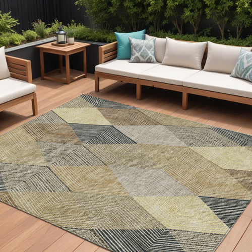 10 X 14 Brown Gold And Taupe Argyle Washable Indoor Outdoor Area Rug