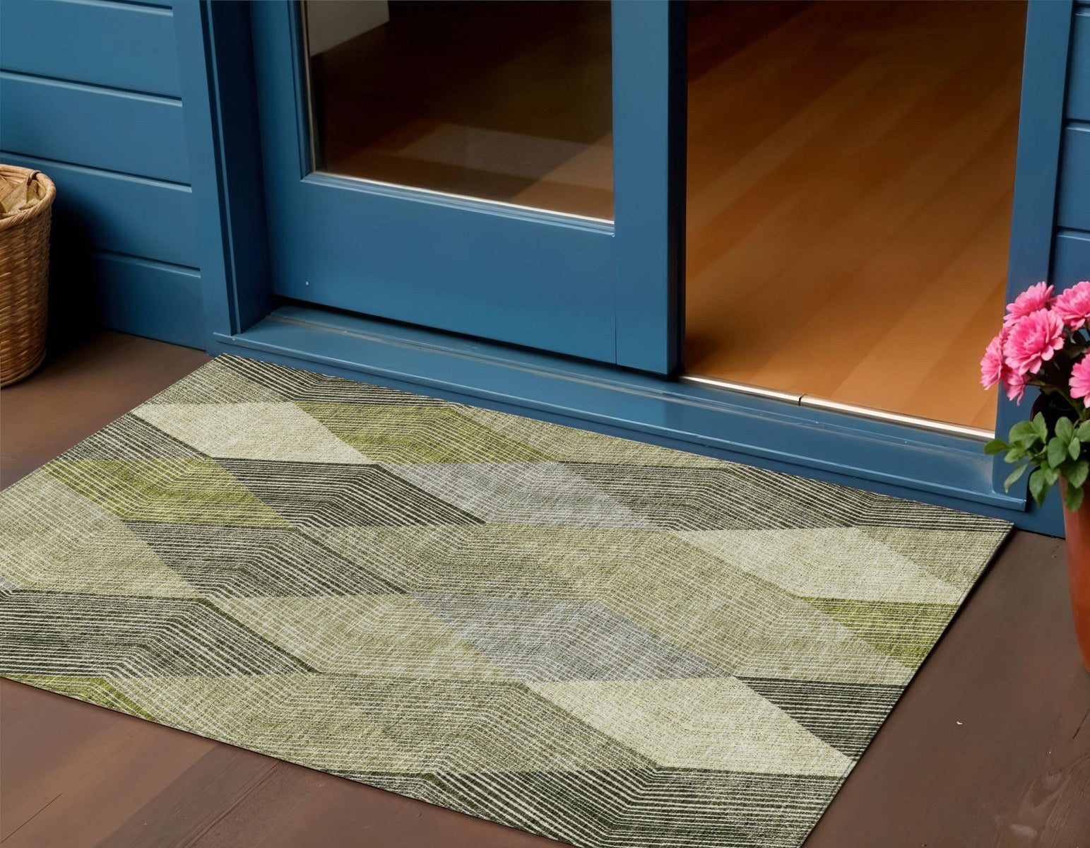 3 X 5 Olive Green Gray And Ivory Argyle Washable Indoor Outdoor Area Rug