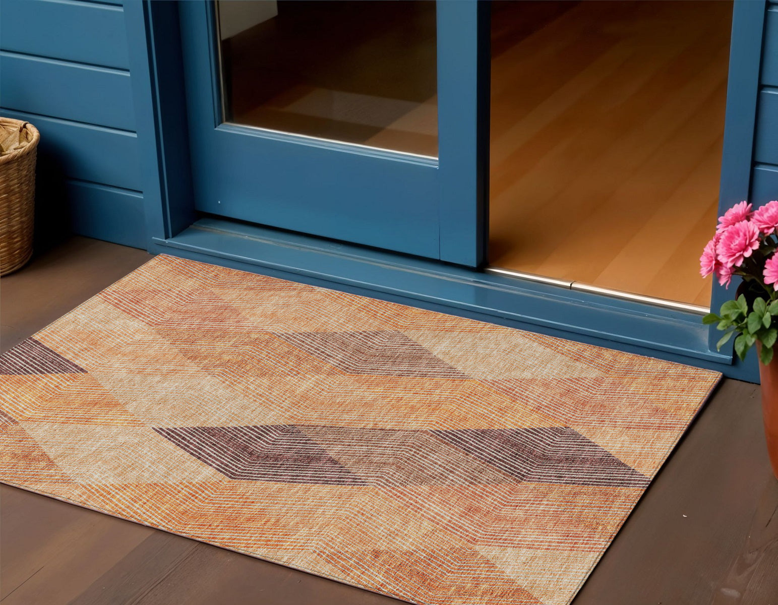 3 X 5 Orange Peach And Ruby Red Argyle Washable Indoor Outdoor Area Rug