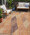 5 X 8 Orange Peach And Ruby Red Argyle Washable Indoor Outdoor Area Rug