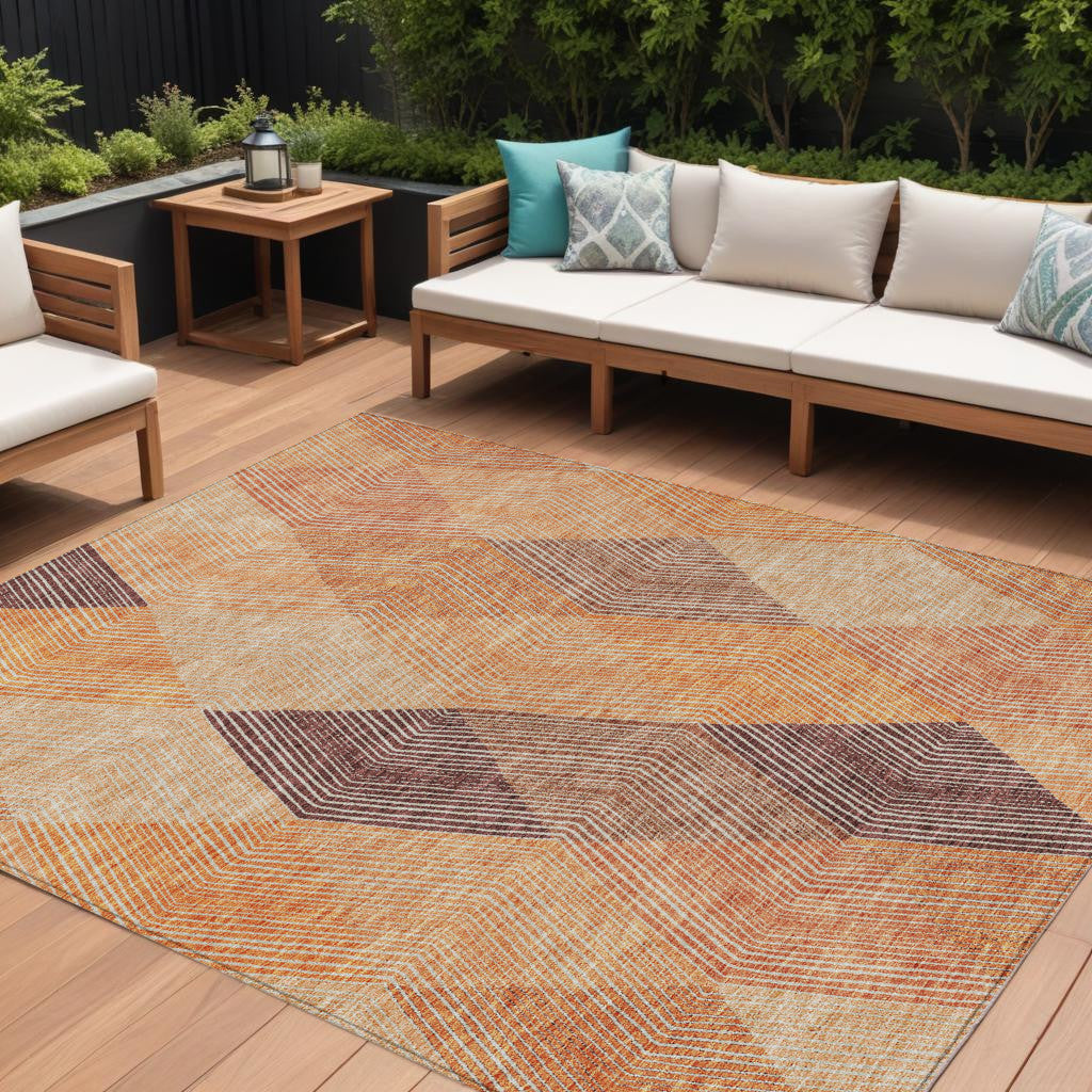 10 X 14 Orange Peach And Ruby Red Argyle Washable Indoor Outdoor Area Rug