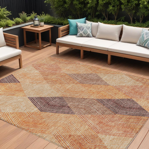 10 X 14 Orange Peach And Ruby Red Argyle Washable Indoor Outdoor Area Rug