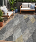 5 X 8 Pewter Gray And Gold Argyle Washable Indoor Outdoor Area Rug