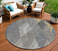 8 Pewter Gray And Gold Round Argyle Washable Indoor Outdoor Area Rug