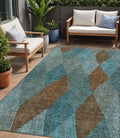 5 X 8 Teal Blue Aqua And Brown Argyle Washable Indoor Outdoor Area Rug