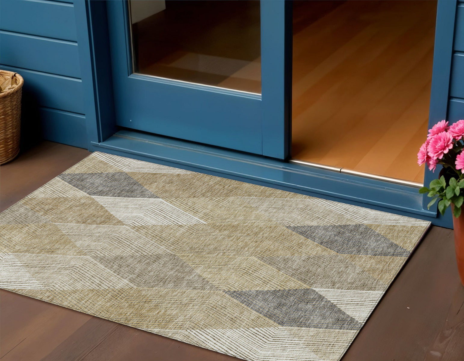 3 X 5 Wheat Taupe And Ivory Argyle Washable Indoor Outdoor Area Rug