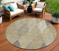 8 Wheat Taupe And Ivory Round Argyle Washable Indoor Outdoor Area Rug