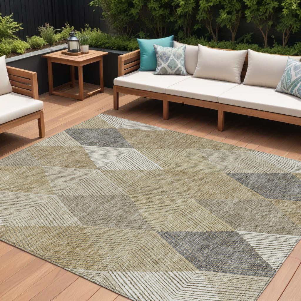 9 X 12 Wheat Taupe And Ivory Argyle Washable Indoor Outdoor Area Rug