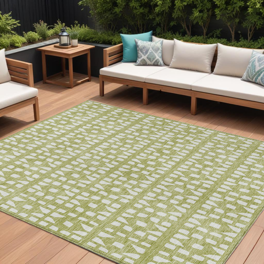 10 X 14 Sage And Ivory Geometric Washable Indoor Outdoor Area Rug
