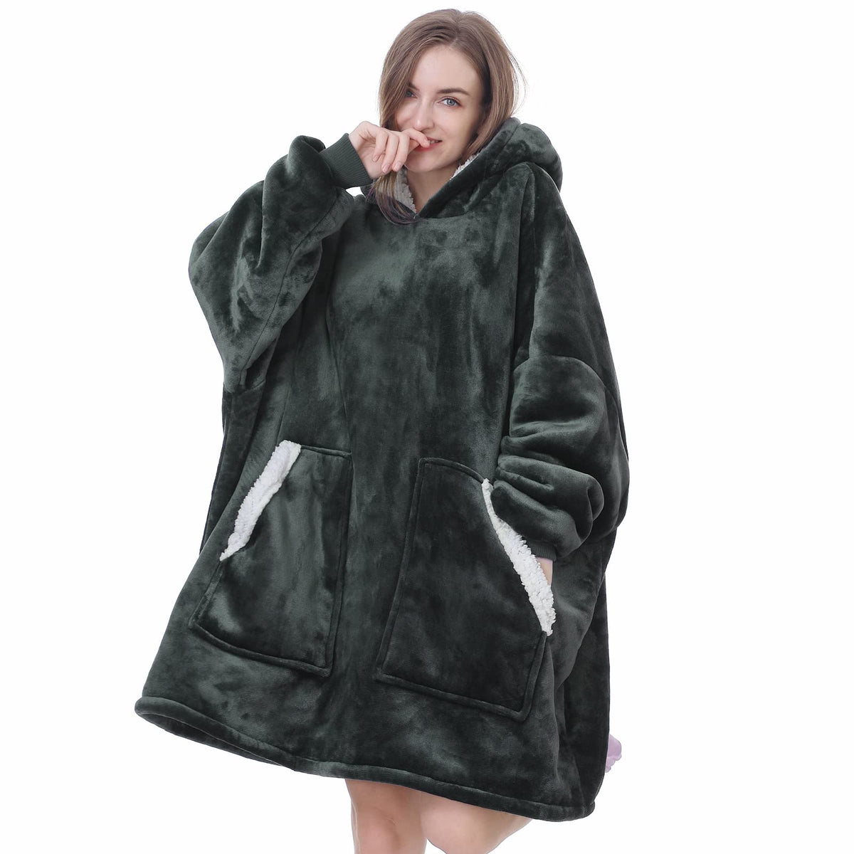 Kipswiza Oversized Wearable Blanket, Sherpa Fleece Hoodie Blanket Thick Warm Big Hooded Sweatshirt Blanket For Adult Women Mom G