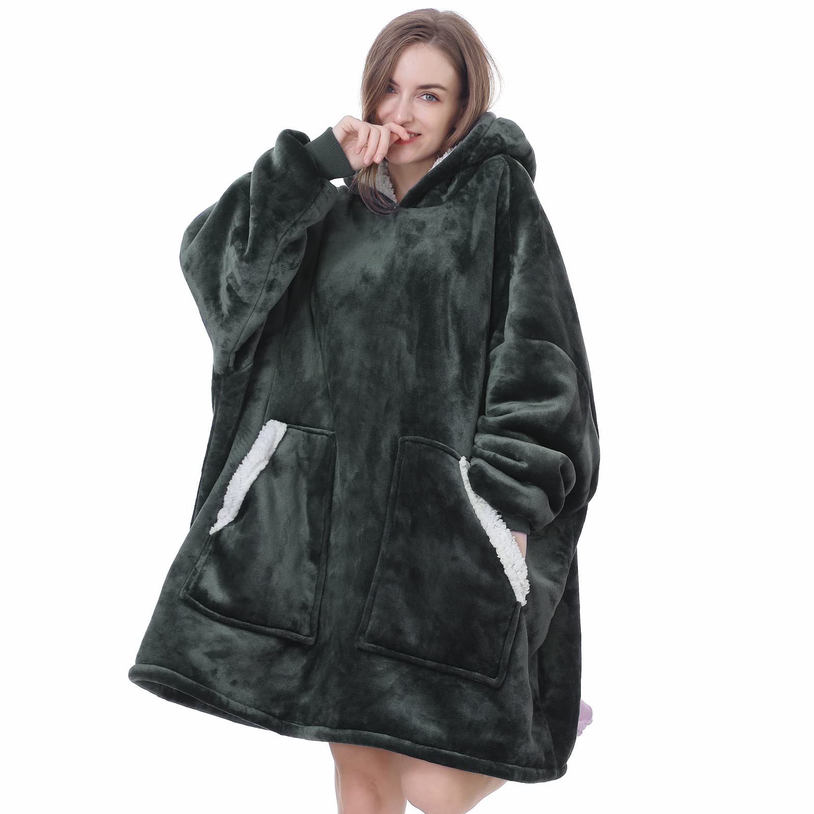 Kipswiza Oversized Wearable Blanket, Sherpa Fleece Hoodie Blanket Thick Warm Big Hooded Sweatshirt Blanket For Adult Women Mom G