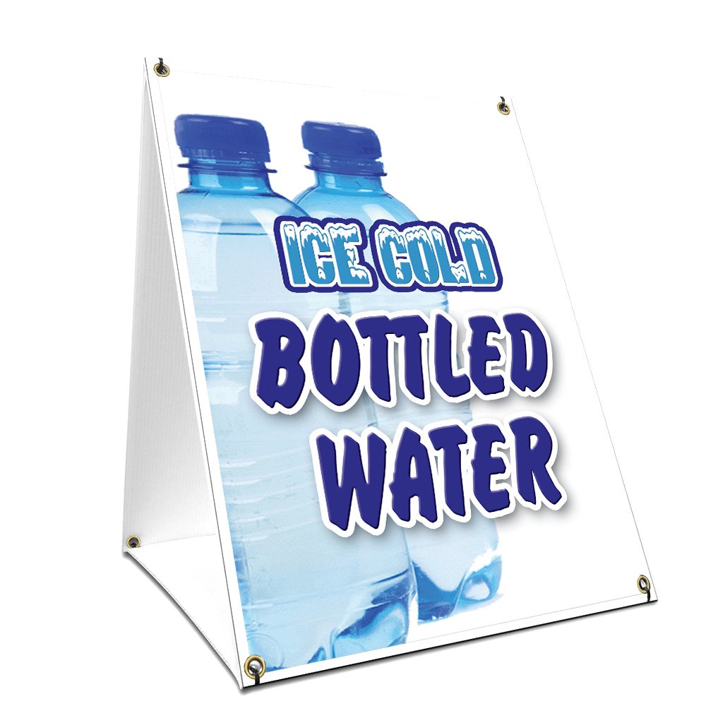 A-Frame Sidewalk Ice Cold Bottled Water Sign With Graphics On Each Side | 24' X 36' Print Size