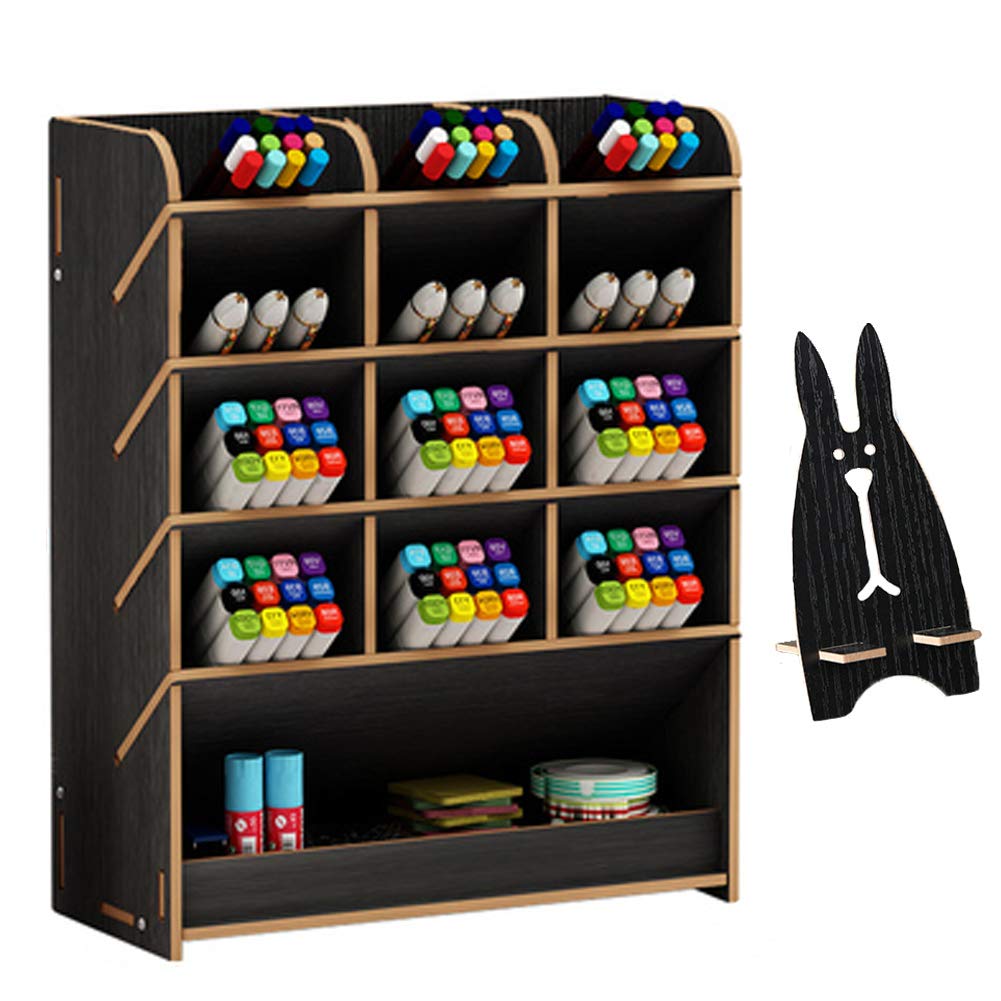Marbrasse Wooden Pen Organizer, Multi-Functional Diy Pen Holder Box, Desktop Stationary, Easy Assembly, Home Office Art Supplies