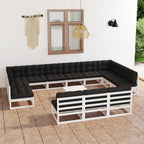 Vidaxl Solid Pinewood Patio Lounge Set With Cushions 14 Piece Wooden Lounge Set Garden Outdoor Sofa Seat Sitting Lounger Furniture White