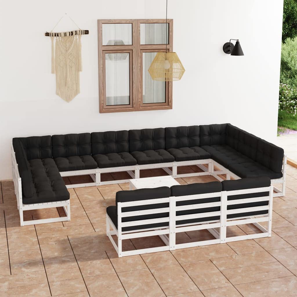 Vidaxl Solid Pinewood Patio Lounge Set With Cushions 14 Piece Wooden Lounge Set Garden Outdoor Sofa Seat Sitting Lounger Furniture White