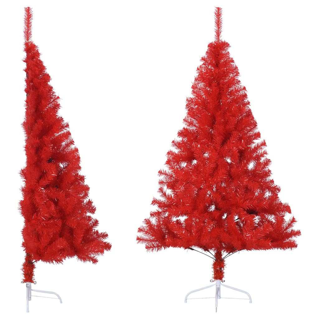 Vidaxl 6Ft Half Artificial Christmas Tree - Lifelike Pvc Tips, Sturdy Steel Stand, Half-Round Design, Reusable - Perfect For Small Spaces, Easy Assembly - Red