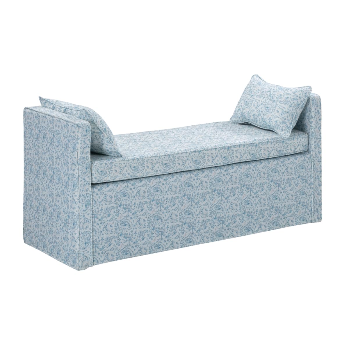 HomeRoots 490978 24.8 x 19.3 x 52.8 in. Blue & Black Upholstered Floral Upholstery Bedroom Bench