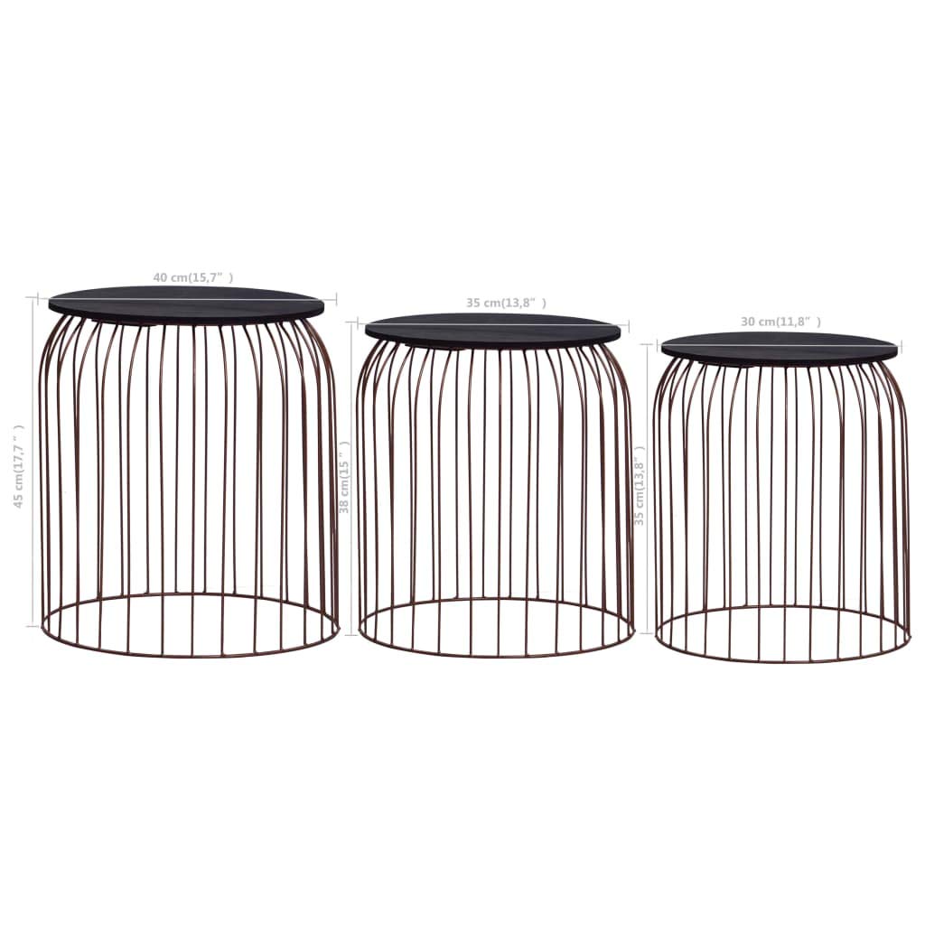 vidaXL Set of 3 Copper Coffee Tables - Versatile Usage, Solid Wood Tabletop, Powder-Coated Metal Frame, Space-Saving, Scandinavian Styling.