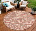 8 Salmon And Ivory Round Geometric Washable Indoor Outdoor Area Rug
