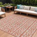 10 X 14 Salmon And Ivory Geometric Washable Indoor Outdoor Area Rug