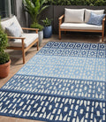 5 X 8 Blue Sky Blue And Ivory Geometric Washable Indoor Outdoor Area Rug