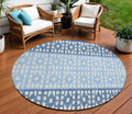 8 Blue Sky Blue And Ivory Round Geometric Washable Indoor Outdoor Area Rug