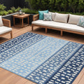 8 X 10 Blue Sky Blue And Ivory Geometric Washable Indoor Outdoor Area Rug