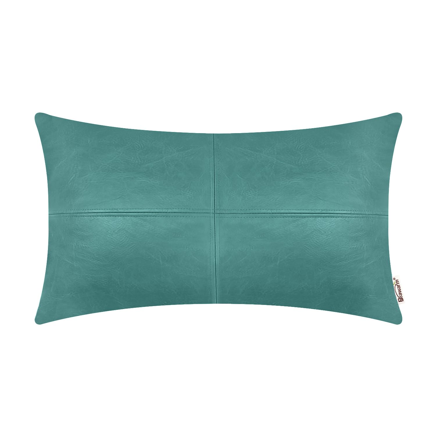Brawarm Faux Leather Throw Pillow Covers 12 X 20 Inches, Teal Leather Pillow Cover, Hand Stitched Leather Decorative Lumbar Pill
