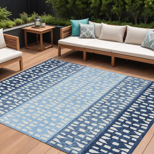 10 X 14 Blue Sky Blue And Ivory Geometric Washable Indoor Outdoor Area Rug