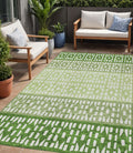 5 X 8 Green Sage And Ivory Geometric Washable Indoor Outdoor Area Rug