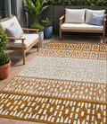 5 X 8 Orange Beige And Ivory Geometric Washable Indoor Outdoor Area Rug