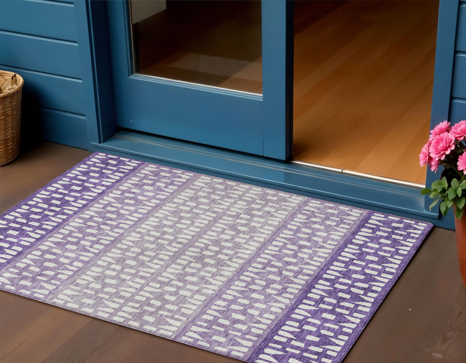 3 X 5 Purple Lavender And Ivory Geometric Washable Indoor Outdoor Area Rug